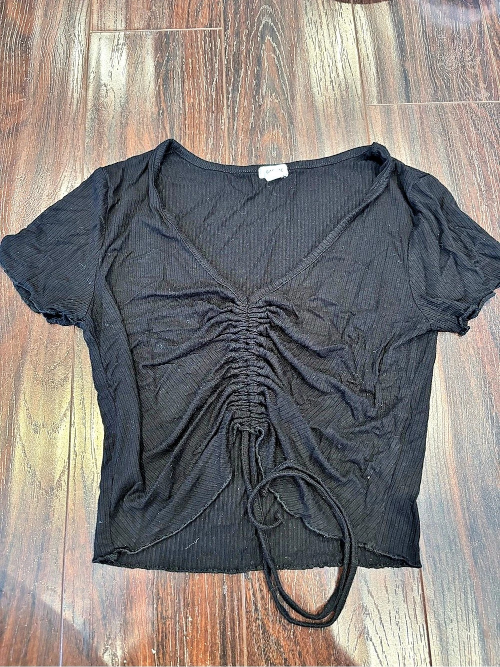 Garage Ruched Seams Short Sleeve Tee Black Size Small